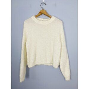 DIVIDED H&M Womens Size Small White Fuzzy Pullover Crewneck Sweater